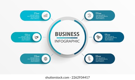 Business-Vektorgrafik-Vorlage mit 6 Optionen oder Schritten. Kann für Workflow-Layout, Diagramm, Jahresbericht, Webdesign verwendet werden