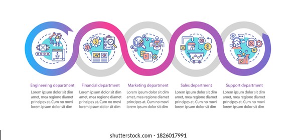 Business vector infographic template. Engineering department presentation design elements. Data visualization with 5 steps. Process timeline chart. Workflow layout with linear icons