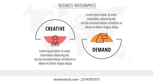 infografías de vectores de negocio con etiquetas de dos líneas. Visualización de línea de tiempo con 2 pasos para diagrama, diagrama de flujo, banner, presentaciones, web, contenido, niveles, gráfico, gráfico