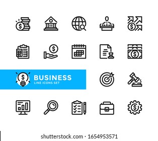 Vektorillustration-Symbole für Unternehmen. Einfache Zusammenstellung von Rahmensymbolen, grafischen Designelementen.