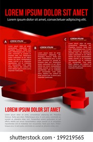 Business vector red background with three step and with continents