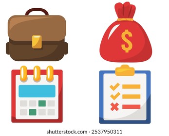 business: vector set, bag, pouch, list.for busness needs