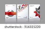 Business vector set. Brochure template layout, cover design annual report, magazine, flyer in A4 with red geometric round shapes, circles for science, travel, finance. Abstract creative design.