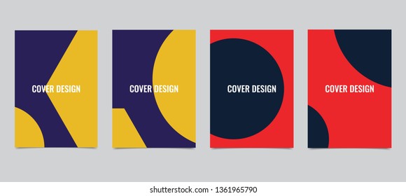 Business vector set. Brochure template layout, cover design annual report, magazine, flyer in A4 with red flying triangles, square, circles, flower, polygons for science Vector