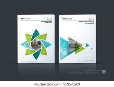 Conjunto de Vector de negocios. Diseño de Plantilla de folleto, informe anual de diseño de portada, revista, volante en A4 con Formas de flores geométricas, triángulos para la ciencia, idea orgánica. Diseño Abstractas.