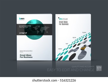 Business vector set. Brochure template layout, cover design annual report, magazine, flyer in A4 with geometric round shapes, circles for science, travel, finance. Abstract creative design.