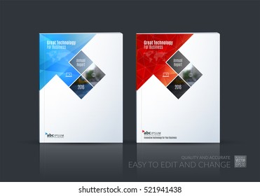 Business vector set. Brochure template layout, cover design annual report, magazine, flyer in A4 with rectangles, diagonal house window shape for real estate, business, building. Abstract design.
