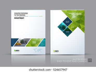 Business Vector Set. Brochure Template Layout, Cover Design Annual Report, Magazine, Flyer In A4 With Green Rectangular Shapes, Diagonal Lines, Parallelogram For IT, Business, Building. Abstract.