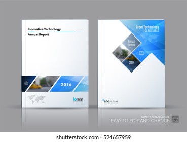 Business Vector Set. Brochure Template Layout, Cover Design Annual Report, Magazine, Flyer In A4 With Blue Rectangular Shapes, Diagonal Lines, Parallelogram For IT, Business, Building. Abstract.