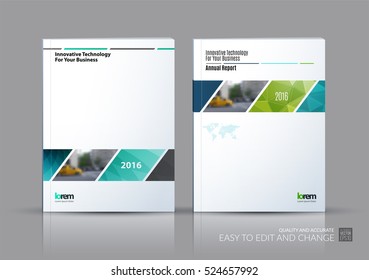 Business Vector Set. Brochure Template Layout, Cover Design Annual Report, Magazine, Flyer In A4 With Green Rectangular Shapes, Diagonal Lines, Parallelogram For IT, Business, Building. Abstract.