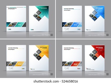 Business vector set. Brochure template layout, cover design annual report, magazine, flyer in A4 with rectangular shapes, diagonal lines, parallelogram for IT, business, building. Abstract.