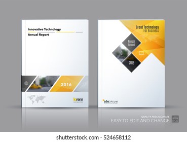 Business Vector Set. Brochure Template Layout, Cover Design Annual Report, Magazine, Flyer In A4 With Yellow Rectangular Shapes, Diagonal Lines, Parallelogram For IT, Business, Building. Abstract.