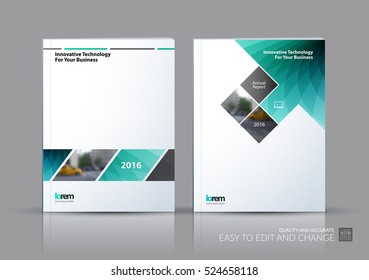 Business Vector Set. Brochure Template Layout, Cover Design Annual Report, Magazine, Flyer In A4 With Turquoise Rectangular Shapes, Diagonal Lines, Parallelogram For IT, Business, Building. Abstract.