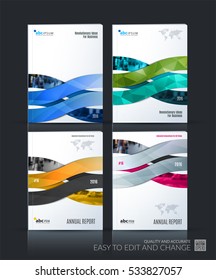 Business vector set. Brochure template layout, cover design annual report, magazine, flyer in A4 with wave, soft shapes, and lines for IT, business, beauty. Abstract art.