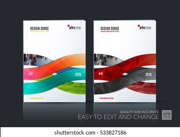 Business vector set. Brochure template layout, cover design annual report, magazine, flyer in A4 with wave, soft shapes, and lines for IT, business, beauty. Abstract art.