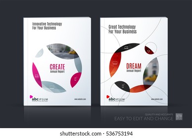 Business Vector Set. Brochure Template Layout, Cover Design Annual Report, Magazine, Flyer In A4 With Red Circle, Soft Shapes, Parts For IT, Business, Beauty. Abstract Art.