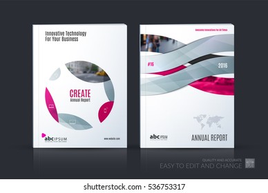 Business vector set. Brochure template layout, cover design annual report, magazine, flyer in A4 with grey pink circle, soft shapes, parts for IT, business, beauty. Abstract art.