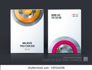 Business vector set. Brochure template layout, cover design annual report, magazine, flyer in A4 with half target, rainbow, circles, rounds for IT, business, beauty. Abstract art.