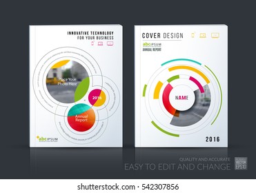 Business Vector Set. Brochure Template Layout, Cover Design Annual Report, Magazine, Flyer In A4 With Rounds, Circles, Soft Lines For IT, Business, Technology. Abstract Art.