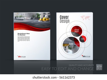 Business vector set. Brochure template layout, cover design annual report, magazine, flyer in A4 with red soft waves, smooth shapes for IT, business, beauty. Abstract art.