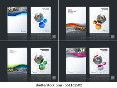 Business vector set. Brochure template layout, cover design annual report, magazine, flyer in A4 with soft waves, smooth shapes for IT, business, beauty. Abstract art.