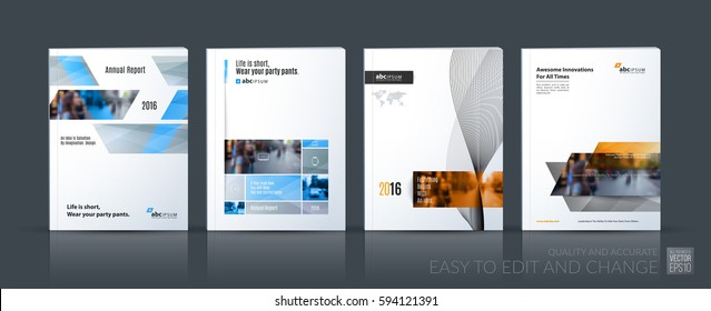 Business vector set. Brochure template layout, cover design annual report, flyer in A4 with colourful geometric shapes for PR, business, tech on bright background. Abstract creative design.