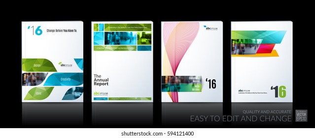 Business vector set. Brochure template layout, cover design annual report, flyer in A4 with colourful geometric shapes for PR, business, tech on bright background. Abstract creative design.