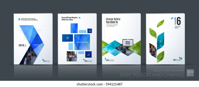 Business vector set. Brochure template layout, cover design annual report, flyer in A4 with blue geometric shapes for PR, business, tech on bright background. Abstract creative design.