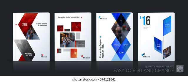 Business vector set. Brochure template layout, cover design annual report, flyer in A4 with colourful geometric shapes for PR, business, tech on bright background. Abstract creative design.
