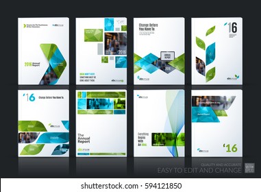 Business vector set. Brochure template layout, cover design annual report, flyer in A4 with colourful geometric shapes for PR, business, tech on bright background. Abstract creative design.