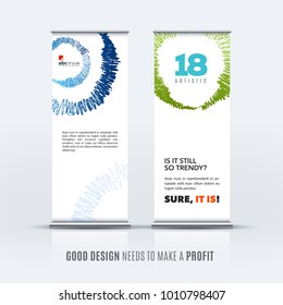 Business vector set of modern roll up banner stand design with colourful artistic stroke