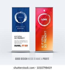 Business vector set of modern roll up banner stand design with colourful artistic stroke