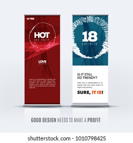 Business vector set of modern roll up banner stand design with colourful artistic stroke
