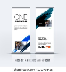 Business vector set of modern roll up banner stand design with colourful artistic stroke