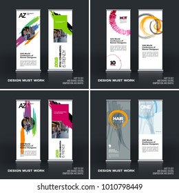 Business vector set of modern roll up banner stand design with colourful artistic stroke