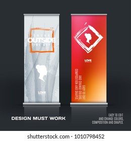 Business vector set of modern roll up banner stand design with colourful artistic stroke