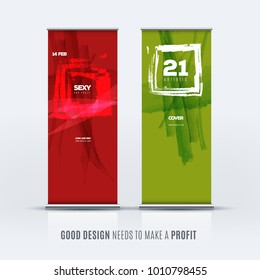 Business vector set of modern roll up banner stand design with colourful artistic stroke