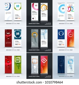 Business vector set of modern roll up banner stand design with colourful artistic stroke