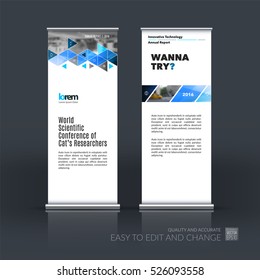 Business vector set of modern roll Up Banner stand design triangles, arrows for business, buildings, nature on bright background. Exhibition, fair, show. Abstract creative art.