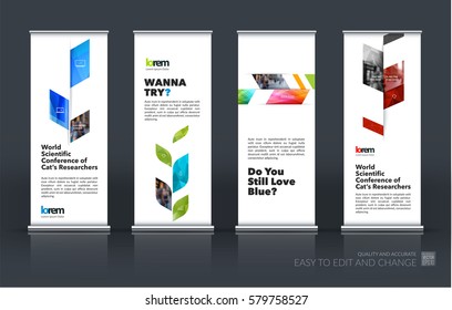 Business vector set of modern roll Up Banner stand design template with colourful abstract plant for business, industry, eco for exhibition, show, exposition, expo, presentation, parade, events.
