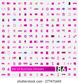 business vector sticker icons with shadow. Paper cut