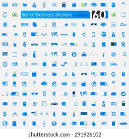 business vector sticker icons with shadow. Paper cut