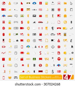 business vector sticker icons with shadow. Paper cut