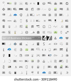 business vector sticker icons with shadow. Paper cut