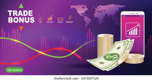 Business vector for stock exchange
 by using a smart phone or website to trade and online marketing background.