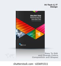 Business vector template. Brochure design, cover modern layout, annual report, poster, flyer in A4 with colourful triangles, lines, circles, shapes for tech, market with texture abstract background.