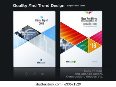 Business vector template. Brochure design, cover modern layout, annual report, poster, flyer in A4 with colourful triangles, lines, circles, shapes for tech, market with texture abstract background.
