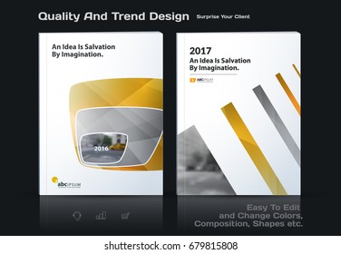 Business vector template, brochure design, abstract annual report, cover modern layout, flyer in A4 with yellow  soft, rounded shapes for print, internet with light background. Set