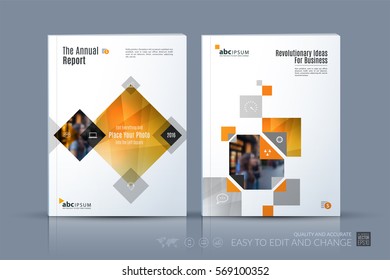 Business vector template. Brochure layout, cover modern design annual report, magazine, flyer in A4 with yellow rectangles, geometric shapes for business, tech with abstract texture background.