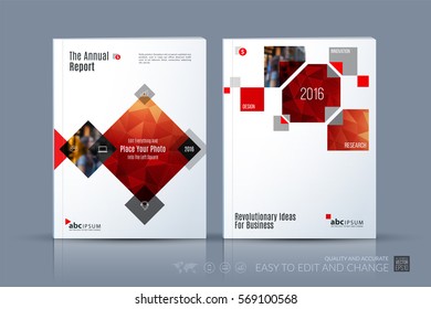 Business vector template. Brochure layout, cover modern design annual report, magazine, flyer in A4 with red rectangles, geometric shapes for business, tech with abstract texture background.